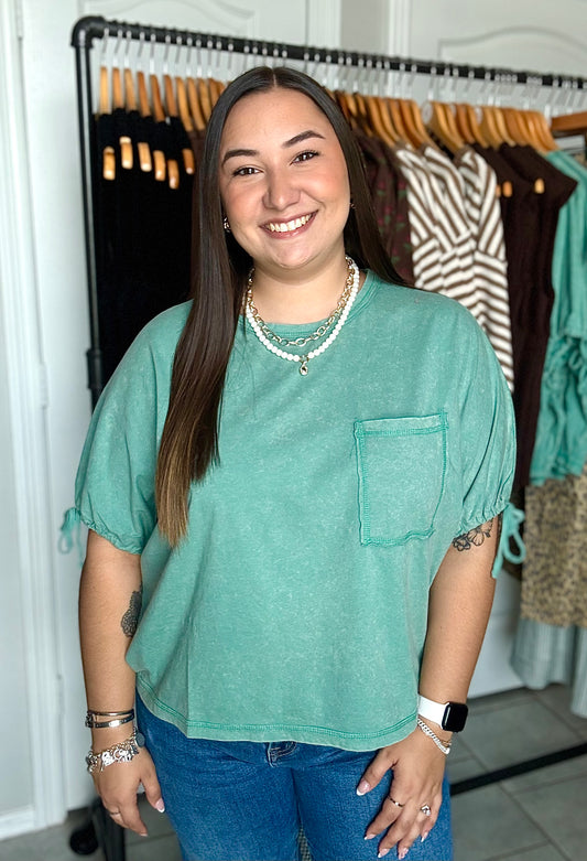 Tie Sleeve Pocket Tee - Sage