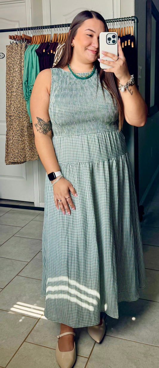 Leah Smocked Gingham Midi Dress