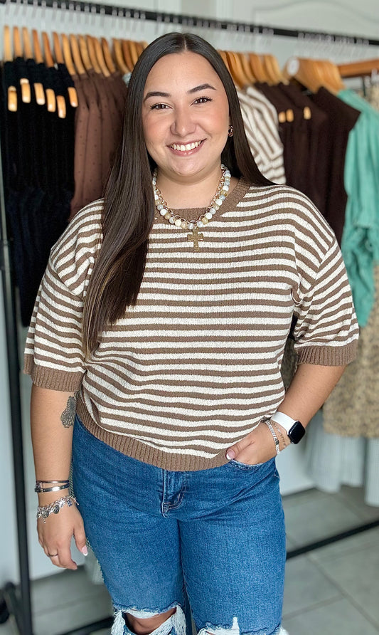Ariana Stripe Short Sleeve Sweater