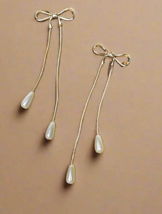 Pearl Bow Drop Earring's - Silver